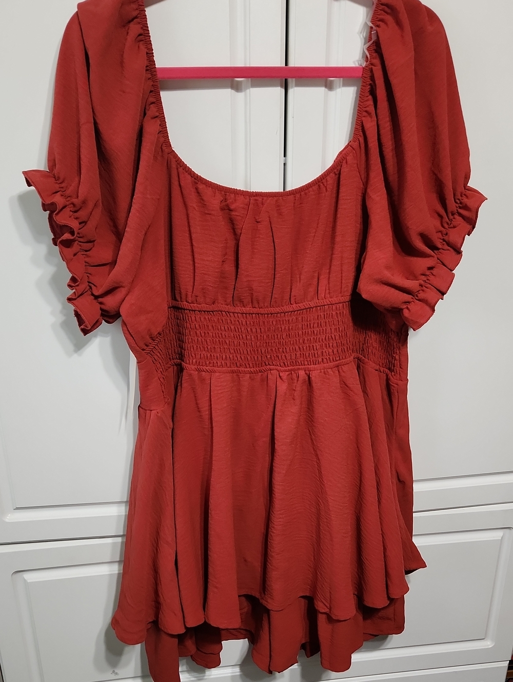 Rust Red Ruffled Dress With Shorts - Picture 5 of 7